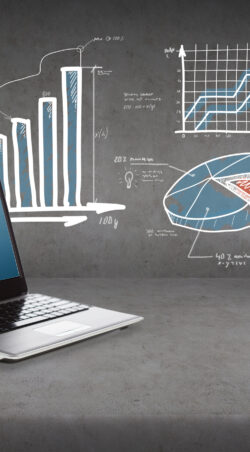 technology and advertisement concept - laptop computer with graph on screen